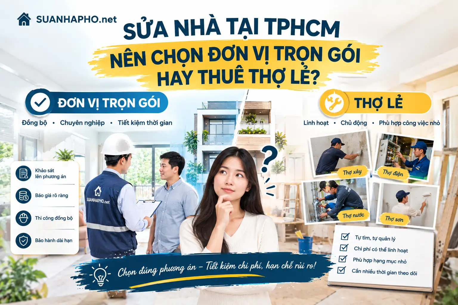 Sửa nhà tại TPHCM nên chọn đơn vị trọn gói hay thuê thợ lẻ?